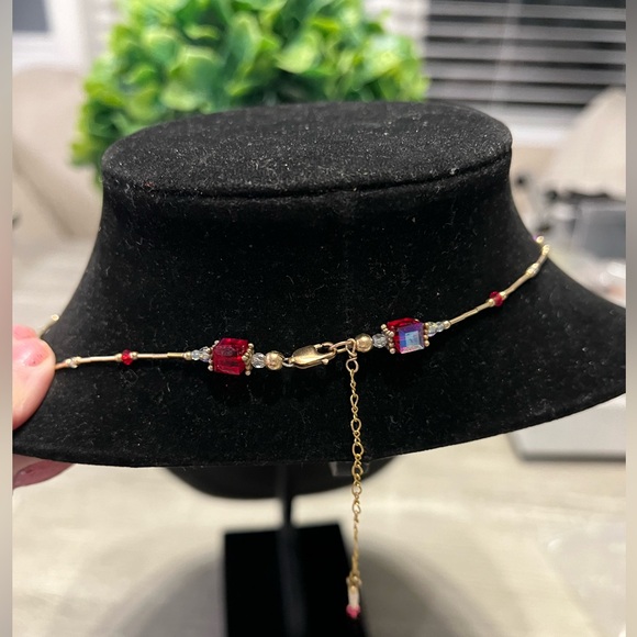 RED AB AND BEADED NECKLACE AND HOOK EARRINGS SET-ONE OF A KIND - Picture 8 of 9